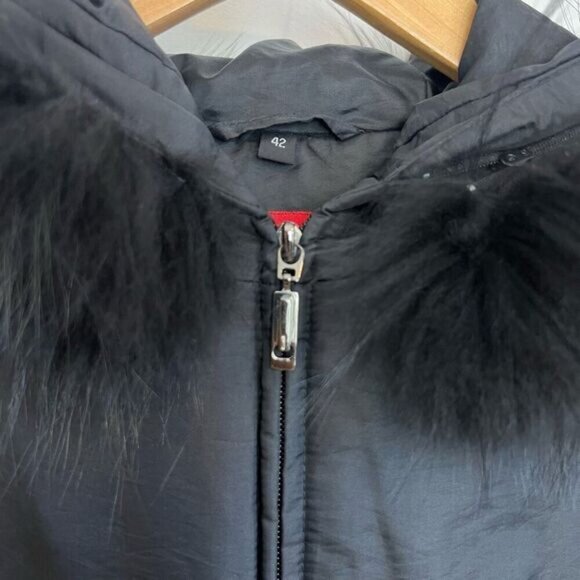 Junge Danmark Women’s 14 Black Full Zip Real Fur Collar Zip Jacket Quilted Black - Picture 8 of 16